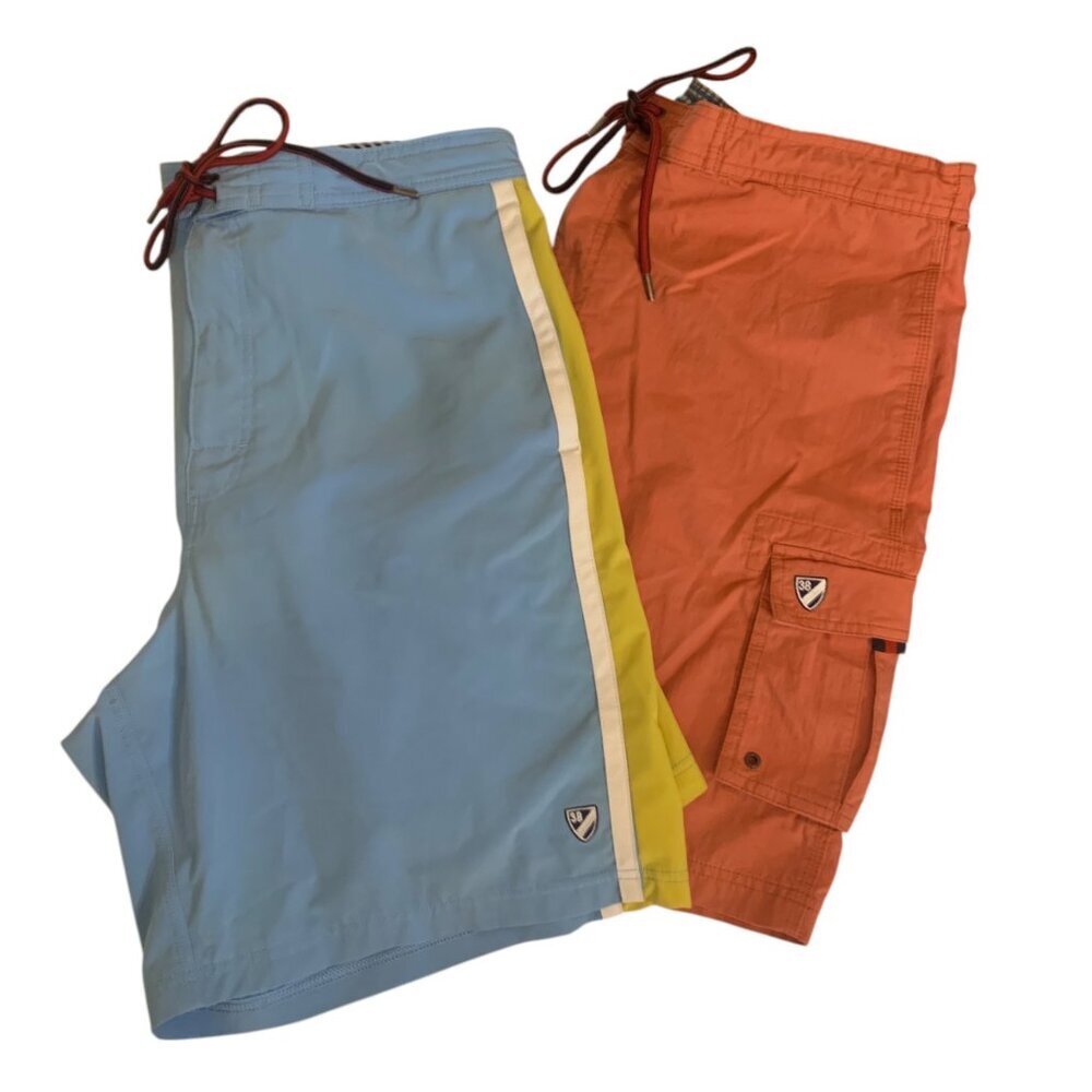 CREMIEUX Lot Of 2 Swim Board Shorts Sz XL 36 Orange & Blue Pockets‎ Drawstring